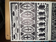 Tribal Elephant Art And Water buffalo Prints On Canvas Wall Hangings. Set Of 2