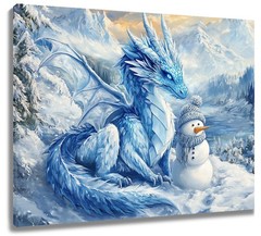 Winter Mountain Blue Christmas Snowman Canvas Wall Art for Bathroom Living Room-