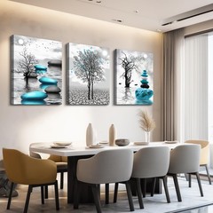 Abstract Wall Art for Living Room，3 Piece Modern Canvas Artworks Stones in Th…