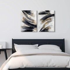 Contemporary 2-Pack Black and White Gold Canvas Wall Art for Any Room