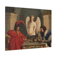 Faust & Mephistopheles Playing Chess Poster Devil Checkmate Canvas Wall Art