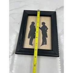 Vintage Victorian Silhouette Art Set of 2 Black Wood Frames Burlap Background