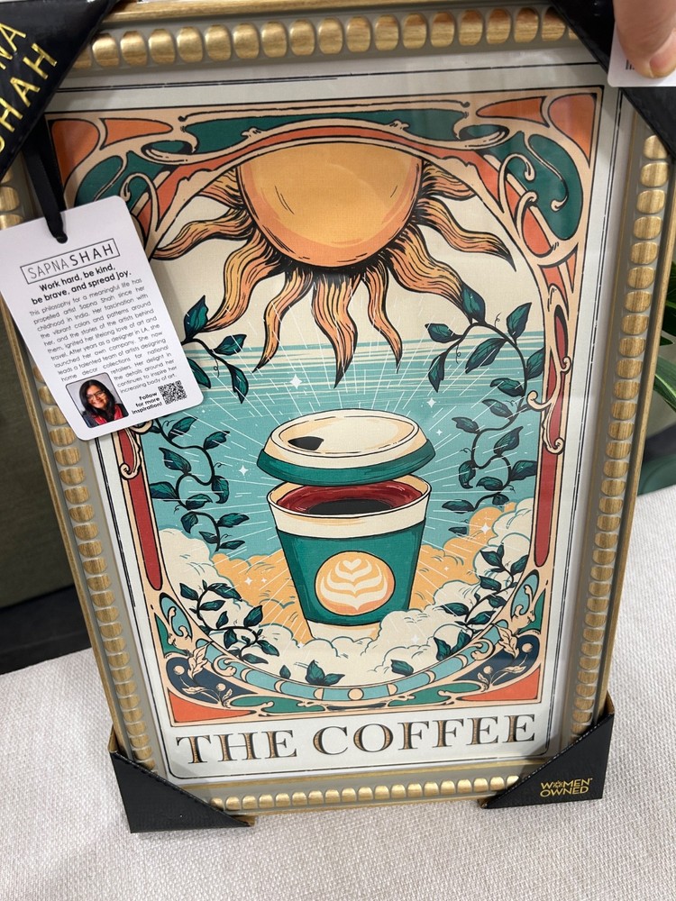 NWT Sapna Shah The Coffee Tarot Card 12”x18” Astrology Framed Wall Art Celestial