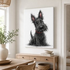Black Scottie Dog Canvas Wall Art Cute Terrier Sketch Print Minimalist Pet Decor