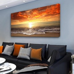 Canvas Prints Wall Art Sunset Ocean Beach Picture Wall Poster,DIY Framed 24″x48″