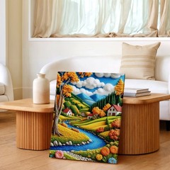 Wall Art Embroidered Landscape River Cottage Mountain Autumn Floral Home Decor