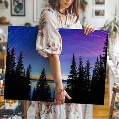 Breathtaking Night Sky Over A Tranquil Lake, Showcasing A Swirling Star Wall Art