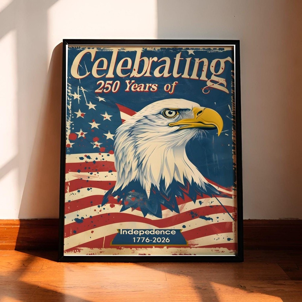 USA Independence Poster 250th Anniversary Vintage Eagle, 4th of July Poster