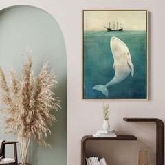 Whale and Ship Canvas Wall Art Vintage Ocean Nautical Poster Print
