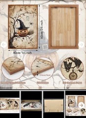 Halloween Spooky Gothic Framed Prints 16×24 3pc Bats Pumpkin Raven Skull