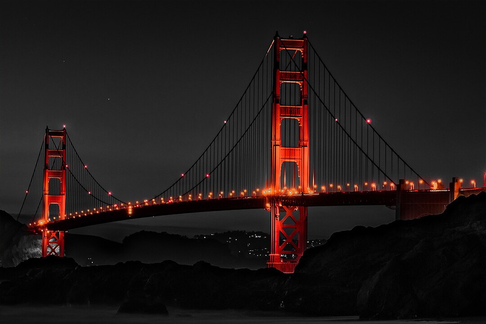 Lighted Golden Gate Bridge at Night Art Wall Decor – POSTER 20×30