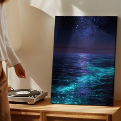 Galaxy Night Sky And Ocean Waves Canvas Art Modern Coastal Wall Decor 79 Print