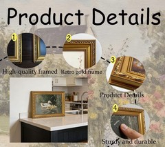 Vintage Gold Framed Duck Family Canvas Wall Art, Countryside Ducks in River P…
