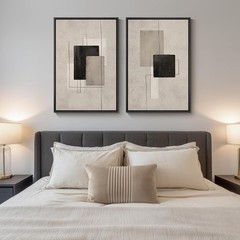 Large Framed Neutral Abstract Wall Art for Living Room, Set of 2 Black and Be…