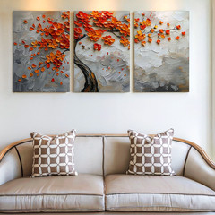 3 Pieces Vibrant Autumn Tree Abstract Large Wall Art Set for Living Set Of 3