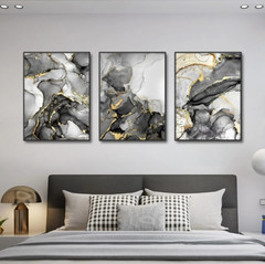 3pcs Frameless Luxury Black & Gold Marble Wall Art 30*40 Perfect for Home Decor