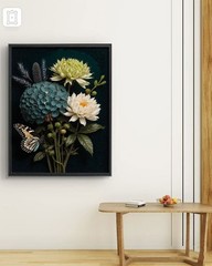 Handmade Oil Painting Floral Still Life Butterfly Hydrangea Wall Art Framed Dark