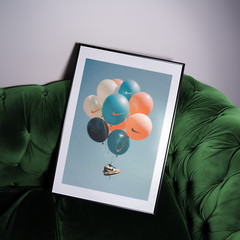 Vintage Nike Sneakers Poster with balloons, Retro Hypebeast Wall Art