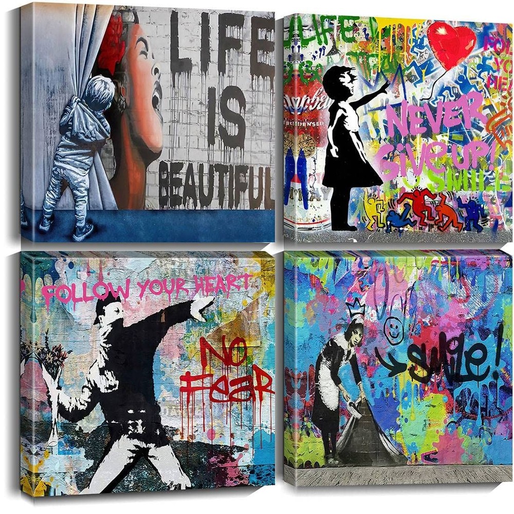 Biufo Banksy Canvas Wall Art Prints Pop Street Art Picture Paintings for Livi…