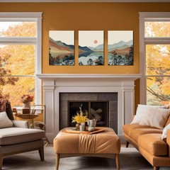 Framed Mountain Canvas Wall Art Set of 3, Boho Watercolor Poster Prints Paint…