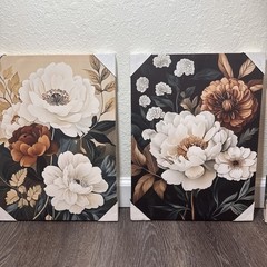 Set of 3 Neutral Floral Canvas Wall Art Modern Farmhouse Botanical Decor