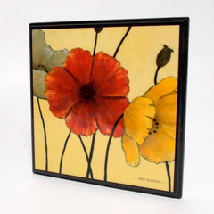Carol Robinson Poppies 2 Square Wall Plaque Set Orange Yellow Flowers