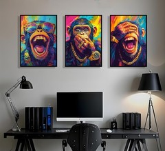 3Pcs Colorful Monkey Wall Art Canvas Graffiti Style Posters Hip Hop Pop Art C…