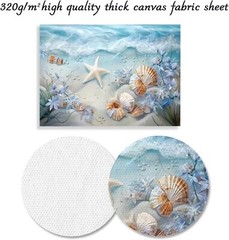 Ocean Waves Canvas Wall Art Sea Shells and Starfish Picture Coastal Beach Print
