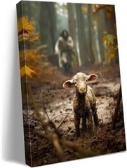 Jesus Running After Lost Lamb Christian Canvas Wall Art Prayer Room Decor