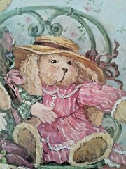 Vintage Barbara Mock Girl with Bunny Rabbits ~~ TEA PARTY Framed Art