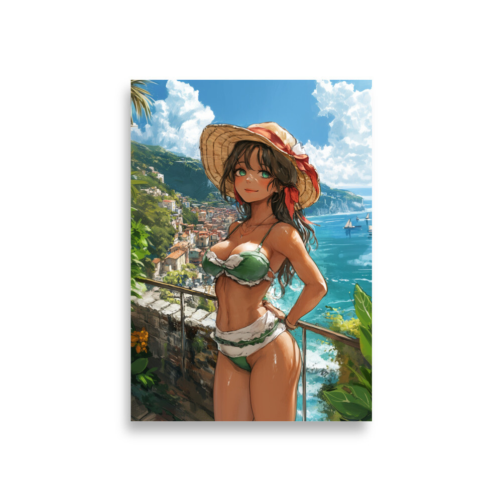 Italy Anime Woman Beach Bikini Matte Paper Poster