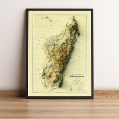 Madagascar Map, Madagascar 2D Relief Map, Madagascar Vintage Map – 2D Flat