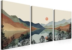 Framed Mountain Canvas Wall Art Set of 3, Boho Watercolor Poster Prints Paint…