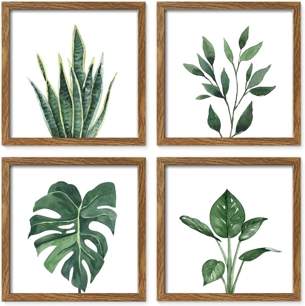 Artbyhannah Framed Bathroom Wall Art Decor, 10X10 Inch 4 Pack Botanical Gallery