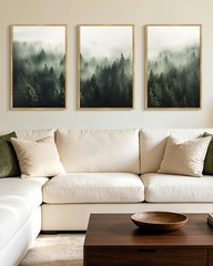 Green Fog Pine Tree Framed Wall Art Large 16x24in Nature Misty Nordic Forests…
