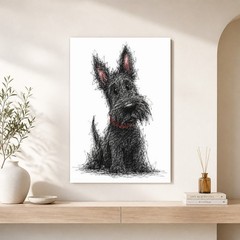 Black Scottie Dog Canvas Wall Art Cute Terrier Sketch Print Minimalist Pet Decor