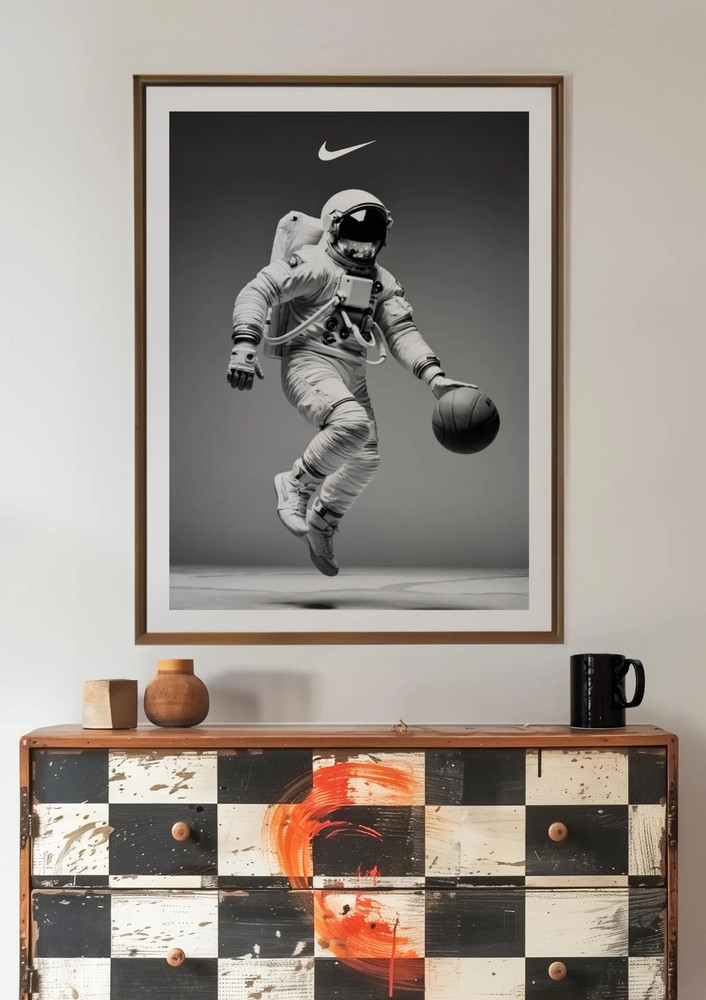 Nike Vintage Astronaut Basketball Poster Wall Art Decor Minimalistic Decor Boys