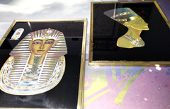 Vintage Egyptian King Tut and Queen Nefertiti Foil Wall Art Images- Gold Framed