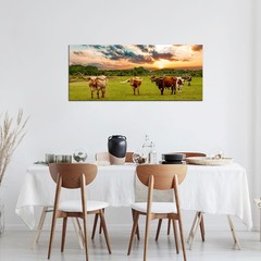 Texas Animal Canvas Wall Art Longhorn Canvas Pictures Highland Cattle in Sunset