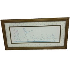 Homco Framed Print Geese Family Farmhouse Cottagecore Country Rustic Blue Ribbon