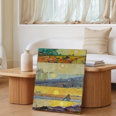 Set Of 5 Vintage Canvas Wall Art Farm Landscape Scenes With Sun And Figures