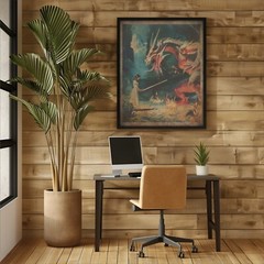 Retro DRAGON SLAYER Wall Art, Fantasy Sword Warrior Dinosaur Girl Poster Print