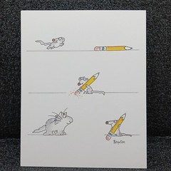 Vtg 1990 Sandra Boyton Print 8×10 Ready to Frame Cardstock Cat & Clever Mouse