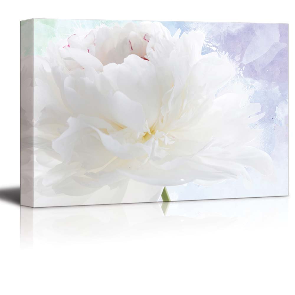 White Flower on a Blue and Purple Watercolor Background – Canvas Art – 32×48