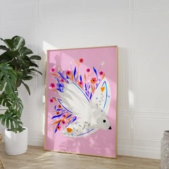 Pink Seagull Floral Art Print Eclectic Bird Poster Coastal Modern Wall Decor Gif
