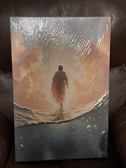 Vertical Multicolor Art Print Wall Poster – Figure Walking on Water Toward Light