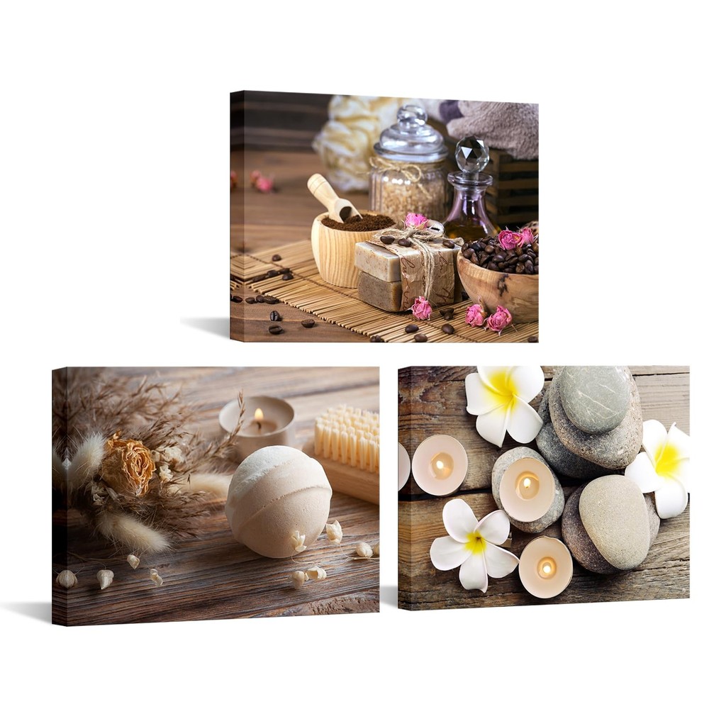 Nachic Wall Spa Canvas Art, Zen Bathroom Decor with 16″L x 12″W, Grey