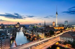 BERLIN GERMANY NIGHT SKYLINE GLOSSY POSTER PICTURE PHOTO BANNER aerial view 3525