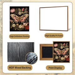 Vintage Framed Wall Art Butterfly Floral Canvas Wall Art Prints Boho Botanica…