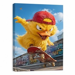 Funny Skateboard Duck Canvas Wall Art Cool Duck Kids Room Decor Print 8*12in